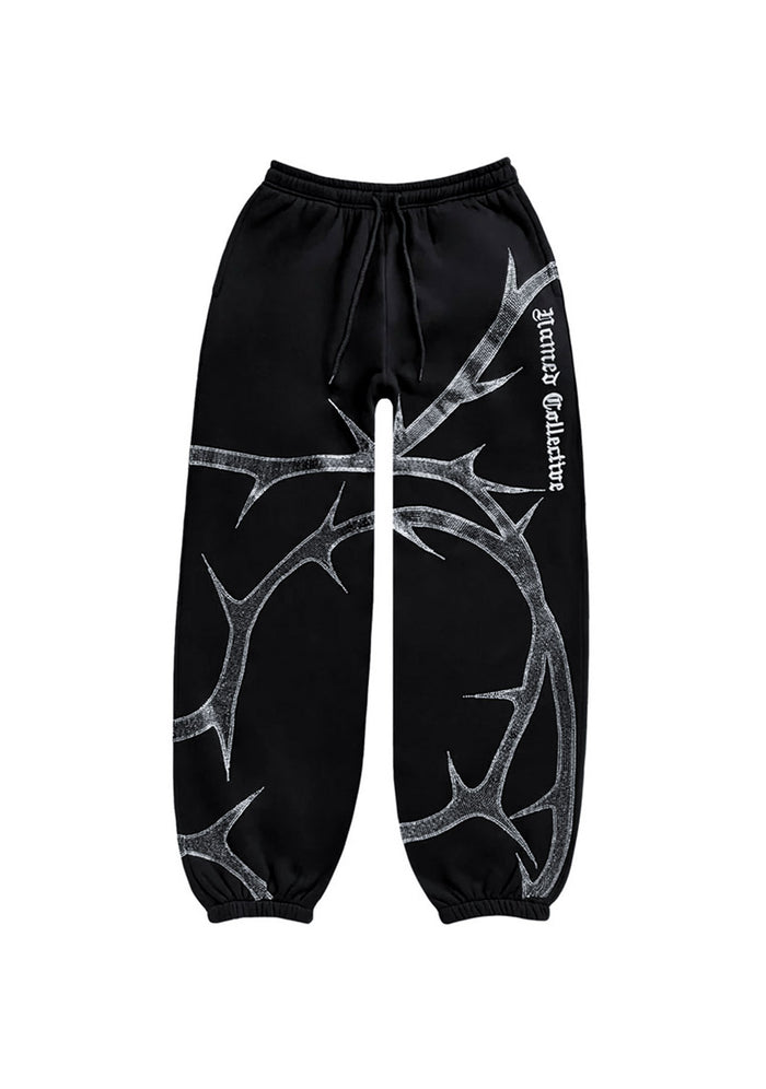 THORN RHINESTONE SWEATPANTS BLACK