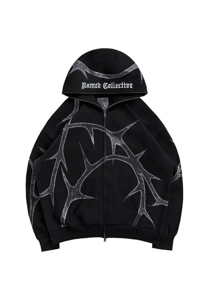 THORN RHINESTONE ZIP HOODIE BLACK