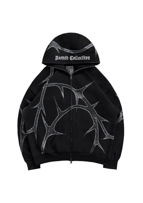 THORN RHINESTONE ZIP HOODIE BLACK