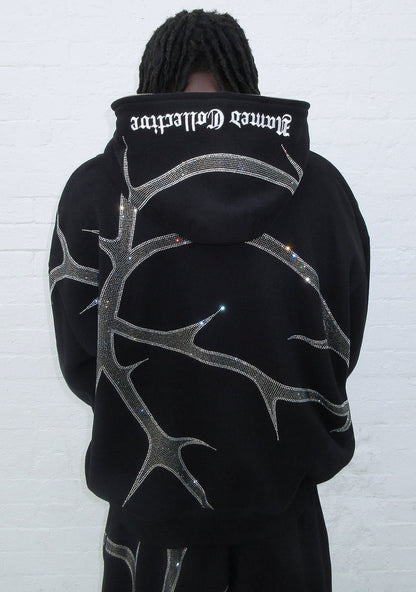 THORN RHINESTONE ZIP HOODIE BLACK