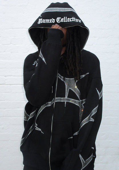 THORN RHINESTONE ZIP HOODIE BLACK