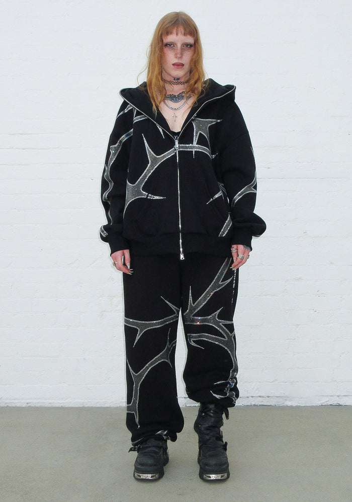 THORN RHINESTONE ZIP HOODIE BLACK