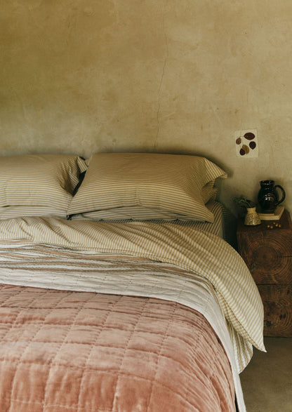 Ticking Stripe Cotton Oxford Pillowcase | Ecru/Straw