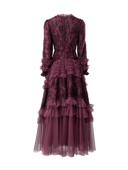 tiered tulle gown with floral lace and ruffle details – AMARANTH