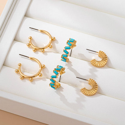 Turquoise Enamel Hoop Trio Earring Set