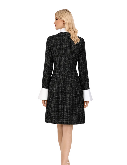 tweed button-front mini dress with contrast collar – TWEED