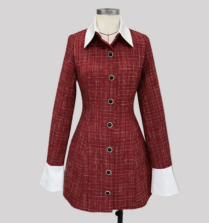 tweed button-front mini dress with contrast collar – TWEED