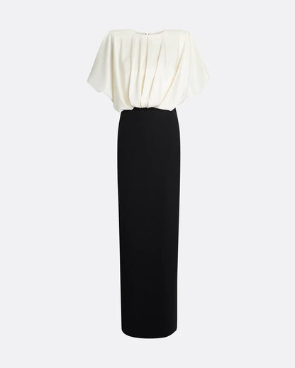 two-tone column gown with pleated blouson top – OPHELIA-1