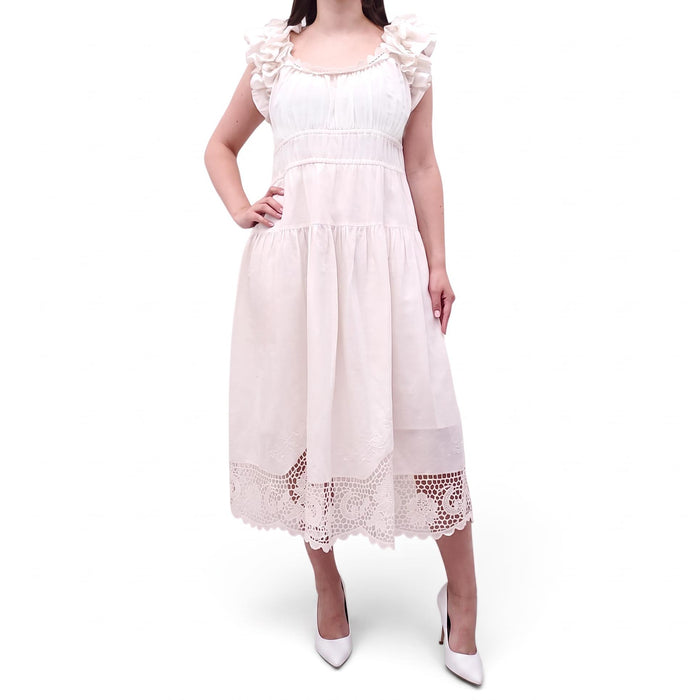 ULLA JOHNSON CREAM DRESS WITH EYELET DETAIL - SIZE 4