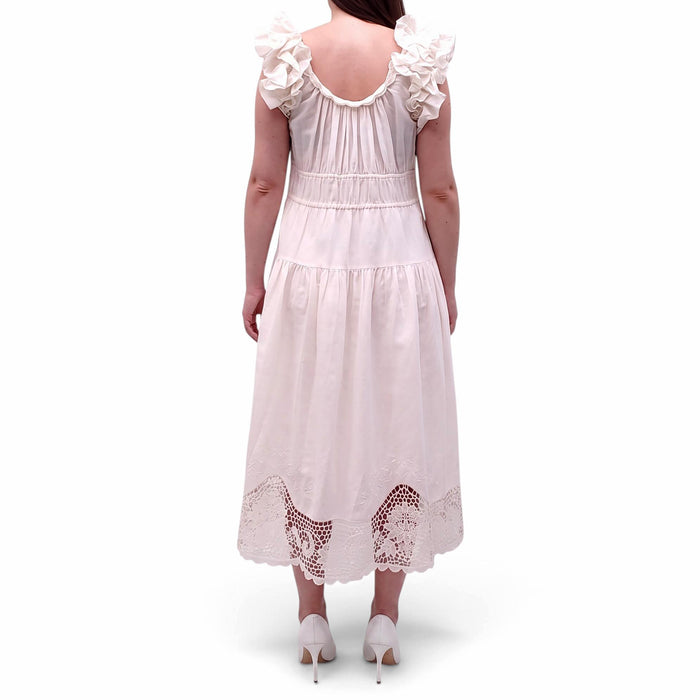ULLA JOHNSON CREAM DRESS WITH EYELET DETAIL - SIZE 4