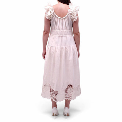 ULLA JOHNSON CREAM DRESS WITH EYELET DETAIL - SIZE 4