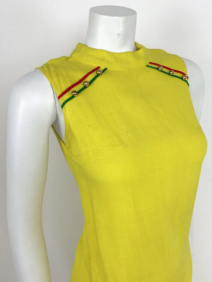 VINTAGE 60s 70s ACID YELLOW RED GREEN GOLD SUMMER SHIFT MINI DRESS 4