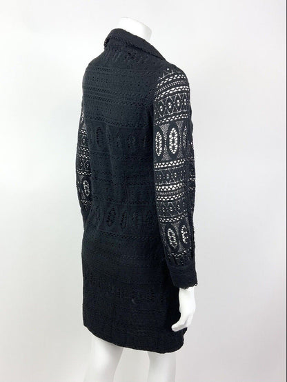VINTAGE 60s 70s BLACK LACE CROCHET MOD COVEN GLAM WING COLLAR DRESS 10 12
