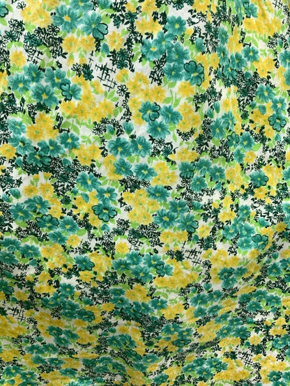 VINTAGE 60s 70s GREEN YELLOW WHITE FLORAL DITSY PRAIRIE FOLK SWING DRESS 8 10