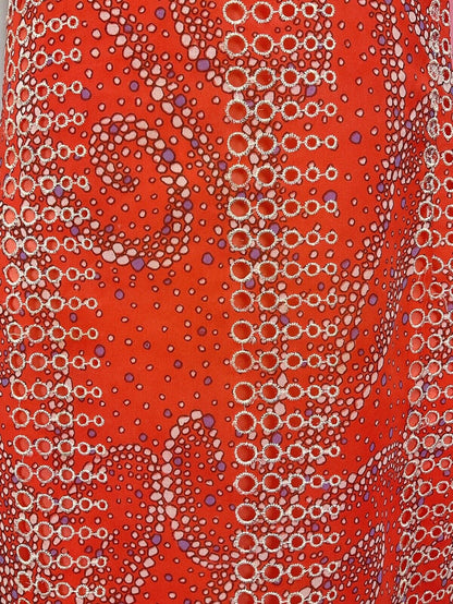 VINTAGE 60s 70s ORANGE WHITE PURPLE CUT-OUT SWIRL DOTTY MOD SHORT DRESS 8 10