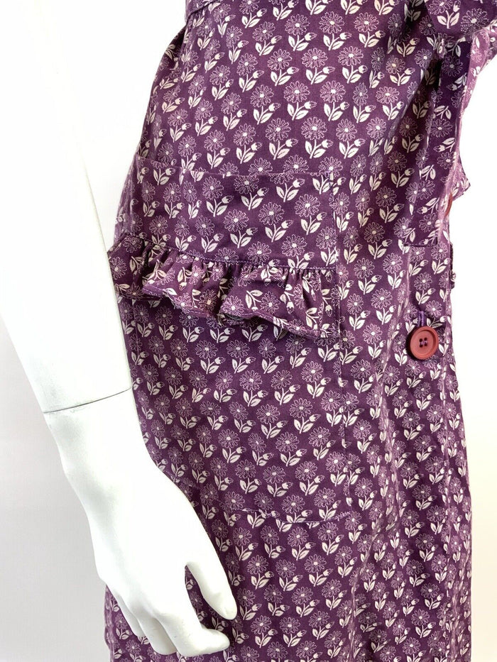 VINTAGE 60s 70s PLUM PURPLE WHITE FLORAL BOHO PRAIRIE SLEEVELESS DRESS 8 10