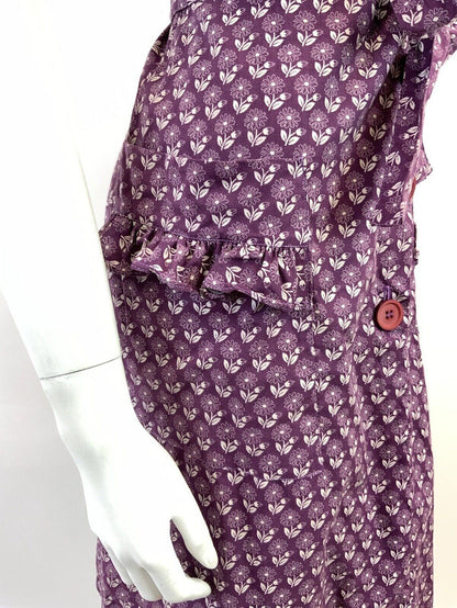 VINTAGE 60s 70s PLUM PURPLE WHITE FLORAL BOHO PRAIRIE SLEEVELESS DRESS 8 10