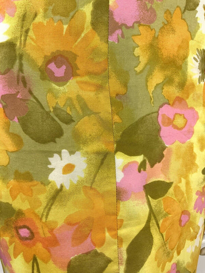 VINTAGE 60s 70s PSYCHEDELIC YELLOW GREEN PINK WHITE FLORAL SHIFT DRESS 12 14