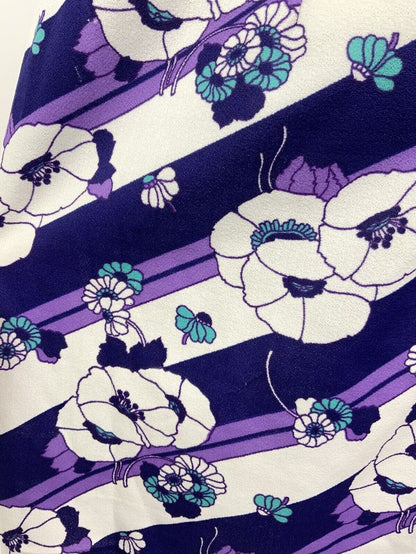 VINTAGE 60s 70s PURPLE WHITE TURQUOISE STRIPED FLORAL MOD DRESS 14 16