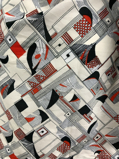 VINTAGE 60s 70s WHITE BLACK RED STRIPE GEOMETRIC CHECKED MOD SHIRT DRESS 12