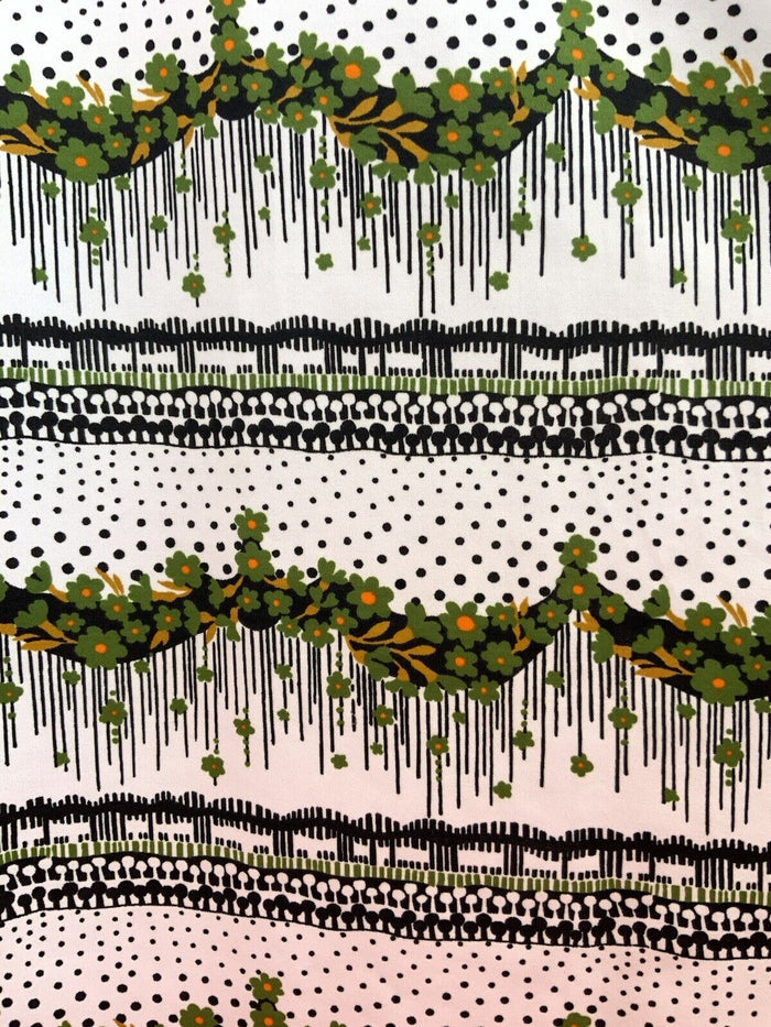VINTAGE 60s 70s WHITE GREEN BLACK FLORAL DOTTY STRIPED PSYCHEDELIC MAXI DRESS 12