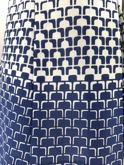 VINTAGE 60s 70s WHITE NAVY BLUE GEOMETRIC OP-ART FADE DAGGER SHIRT DRESS 12 14