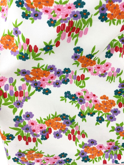 VINTAGE 60s 70s WHITE PINK ORANGE PURPLE GREEN FLORAL DAISY HALTER MINI DRESS 12