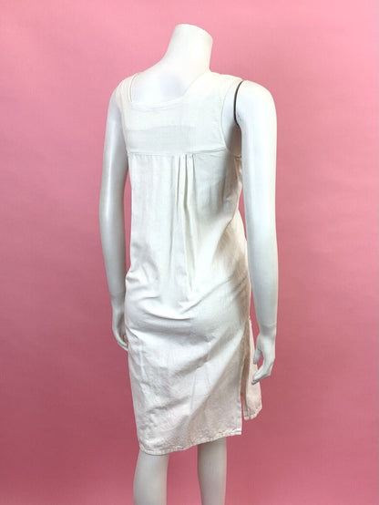 VINTAGE 60s 70s WHITE RED BLUE YELLOW FLORAL EMBROIDERED BOHO YOKE DRESS 8 10