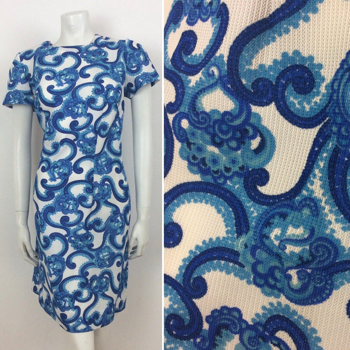 VINTAGE 60s PSYCHEDELIC GREEN YELLOW WHITE FLORAL PAISLEY MINI DRESS 16