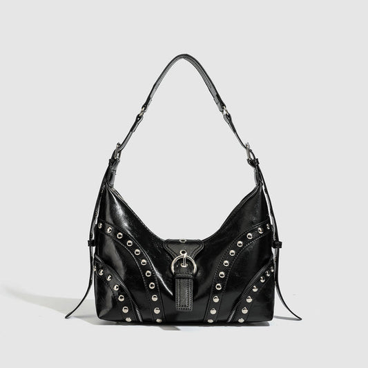 Vintage Studded Black Shoulder Bag -  Hobo