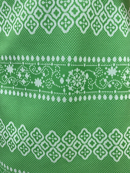 VTG 60s 70s APPLE GREEN WHITE STRIPED GEOMETRIC FLORAL SLEEVELESS DRESS 14 16
