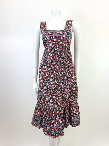 VTG 60s 70s BLACK PINK BLUE RED FLORAL DAISY RIC RAC MOD TENT EMPIRE DRESS 8 10
