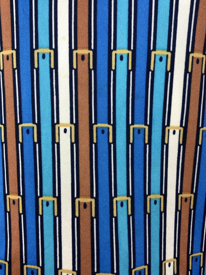 VTG 60s 70s BLUE BRONZE WHITE STRIPED EQUESTRIAN BELT DAGGER SHIRT BLOUSE 10 12