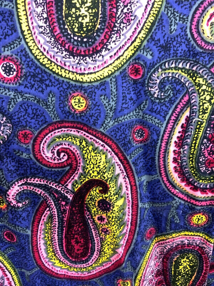 VTG 60s 70s BLUE PINK YELLOW PSYCHEDELIC PAISLEY MOD SHIFT  A-LINE DRESS 10 12