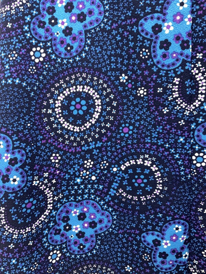 VTG 60s 70s BLUE PURPLE WHITE PSYCHEDELIC FLORAL DITSY MANDALA MAXI DRESS 10 12