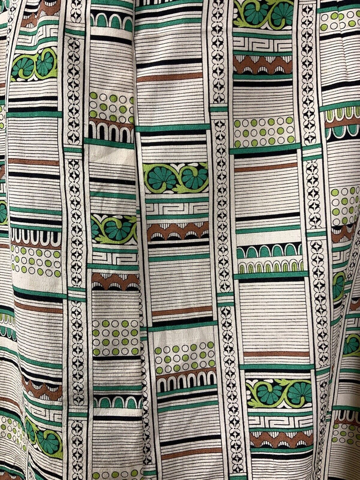 VTG 60s 70s CREAM GREEN BLACK BROWN STRIPED FLORAL GEOMETRIC SHIRT DRESS 14 16