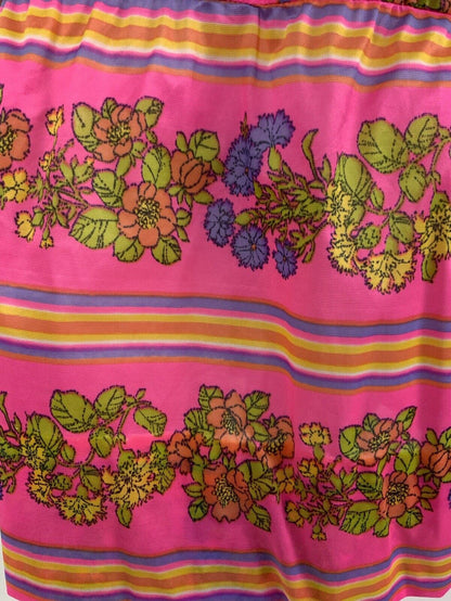 VTG 60s 70s NEON PINK YELLOW PURPLE STRIPED FLORAL MOD DROP WAIST DRESS 10 12