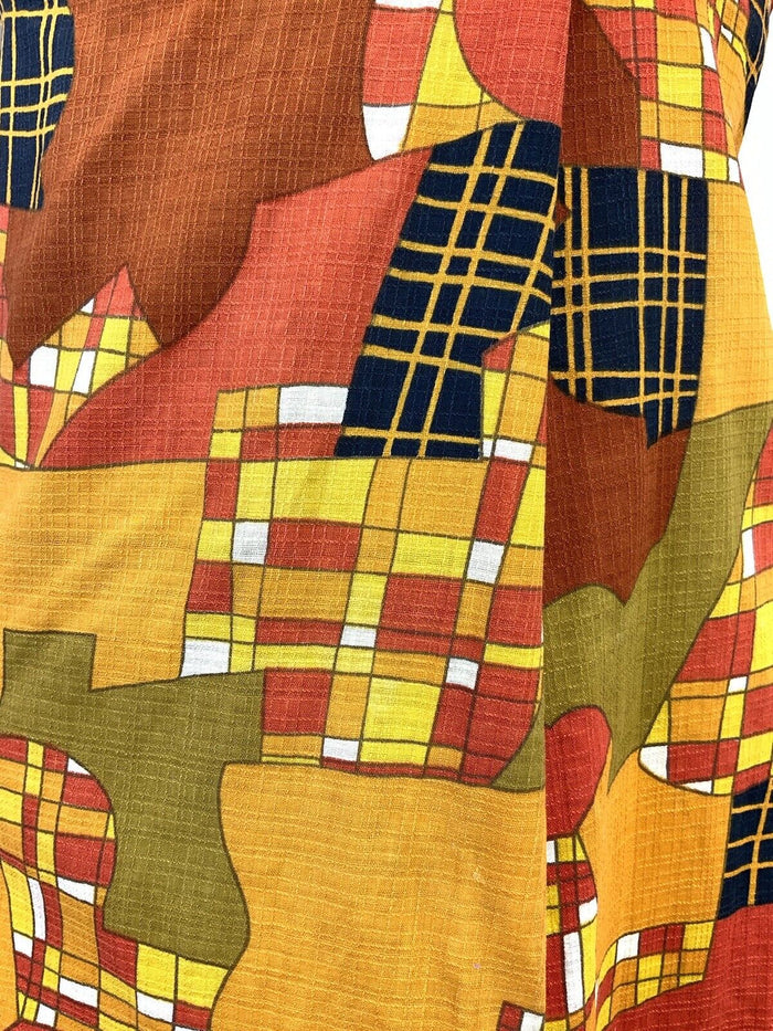 VTG 60s 70s ORANGE YELLOW RED BLACK PSYCHEDELIC CHECKED ABSTRACT MOD DRESS 12