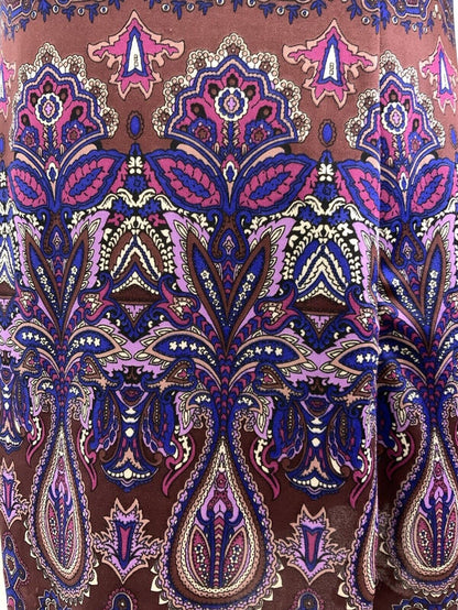 VTG 60s 70s PURPLE BROWN BLUE PSYCHEDELIC FLORAL DAGGER SHIRT DRESS 16 18