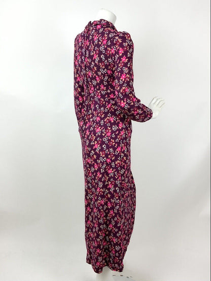 VTG 60s 70s PURPLE PINK WHITE FLORAL PSYCHEDELIC MOD SPOON COLLAR MAXI DRESS 8