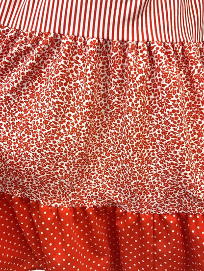 VTG 60s 70s RED WHITE STRIPE DOTTY FLORAL PRAIRIE FOLK PUFF SLEEVE DRESS 10 12