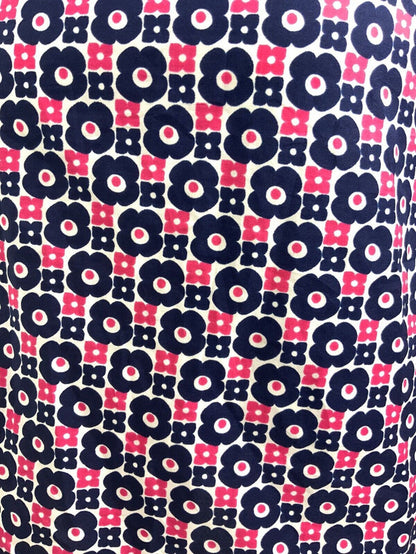 VTG 60s 70s WHITE BLUE PINK MOD FLOWER DAISY BOW SHIRT BOW TIE NECK DRESS 12 14