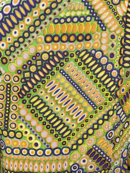 VTG 60s 70s YELLOW GREEN PURPLE PSYCHEDELIC GEOMETRIC SHIRT COLLAR DRESS 10