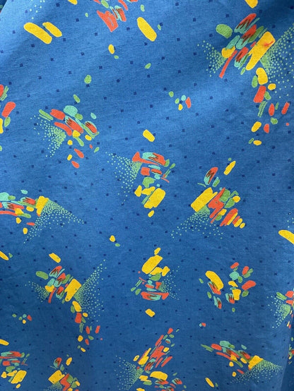 VTG 80s does 50s BLUE ORANGE GREEN ABSTRACT PAINT-STROKE SHIRT TEA-DRESS 10 12