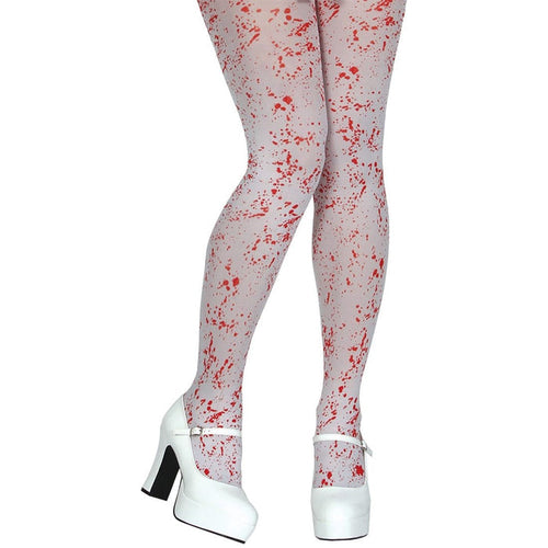 White Blood Splattered Tights Halloween Fancy Dress Costume