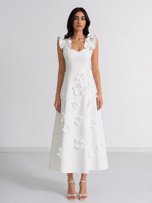 White Floral Appliqué Maxi Dress - Blossom