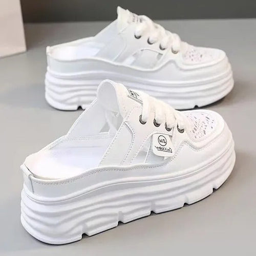 White Platform Casual Wear Thick Sole Mules Sneakers