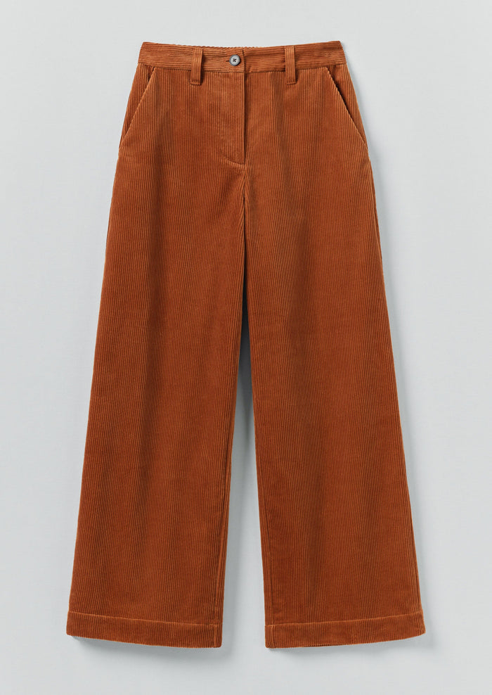 Wide Leg Organic Cord Trousers | Burnt Sienna