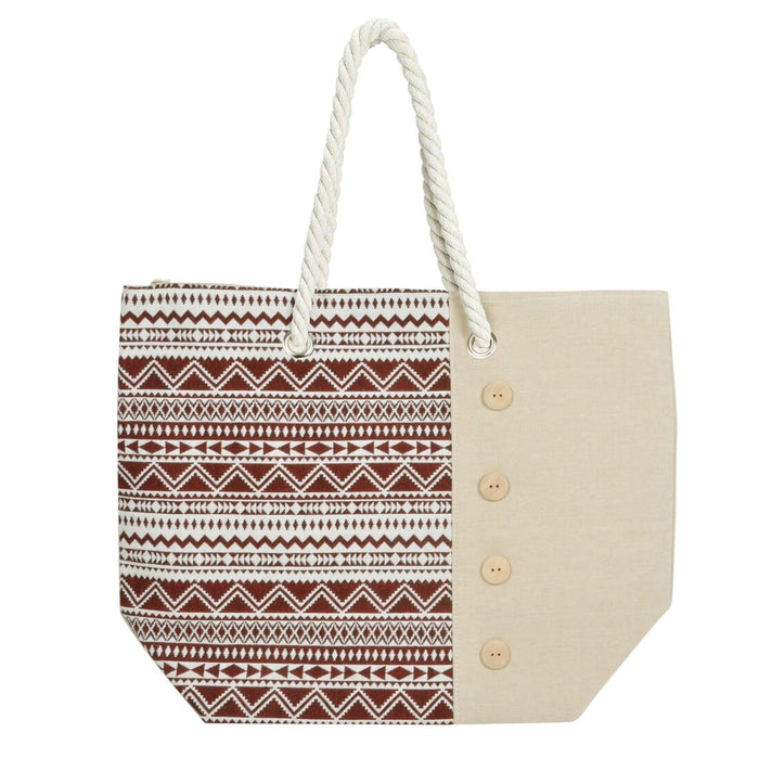Womens Aztec Canvas Beach Shoulder Bag Shopping Tote Red
