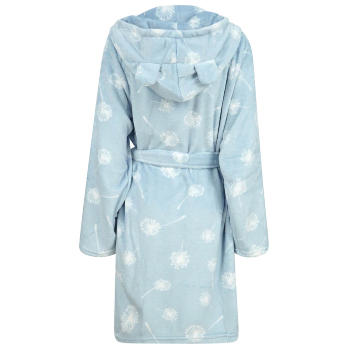 Womens Hooded Dressing Gown Dandelion Blue Soft Fleece Robe
